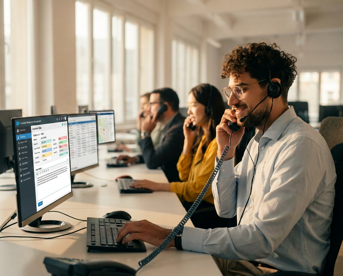 Call-center agents on headsets